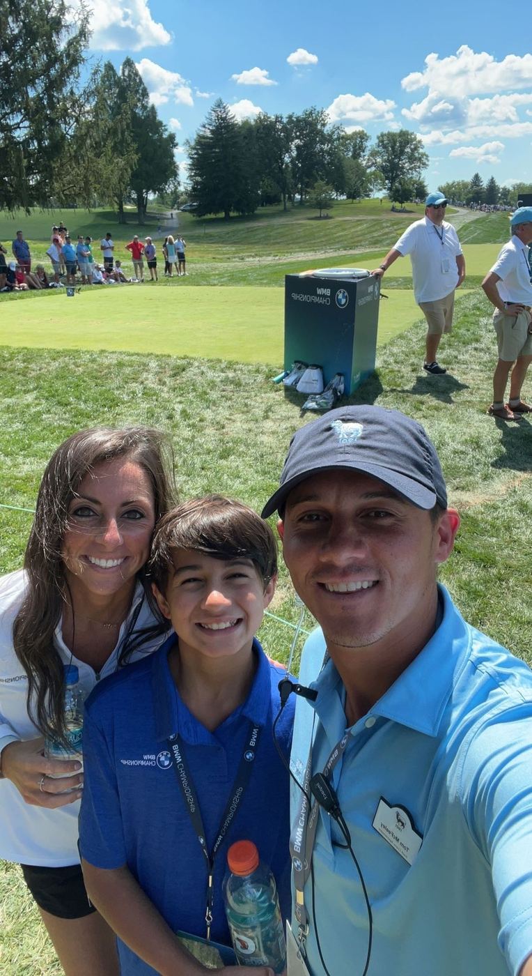 Tom with his wife Briana and son Jaxon at the 2022 BMW Championship